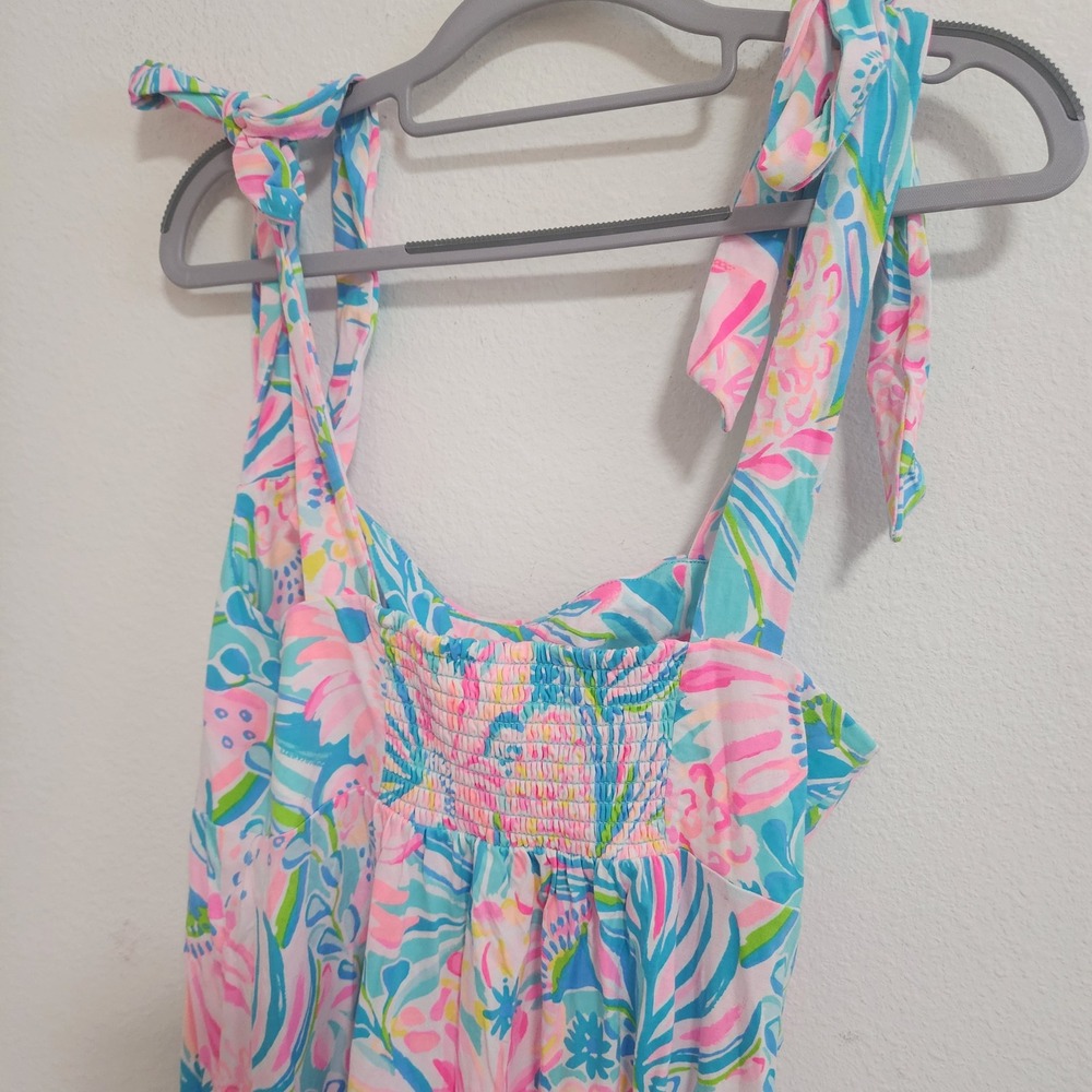 Lilly Pulitzer Maxi Dress Tie Strap Sleeveless Pink Blue Floral Women's M - Picture 6 of 7